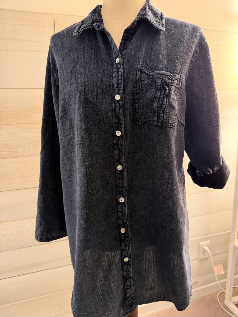 Button-Down Textured Navy Women’s Shirt